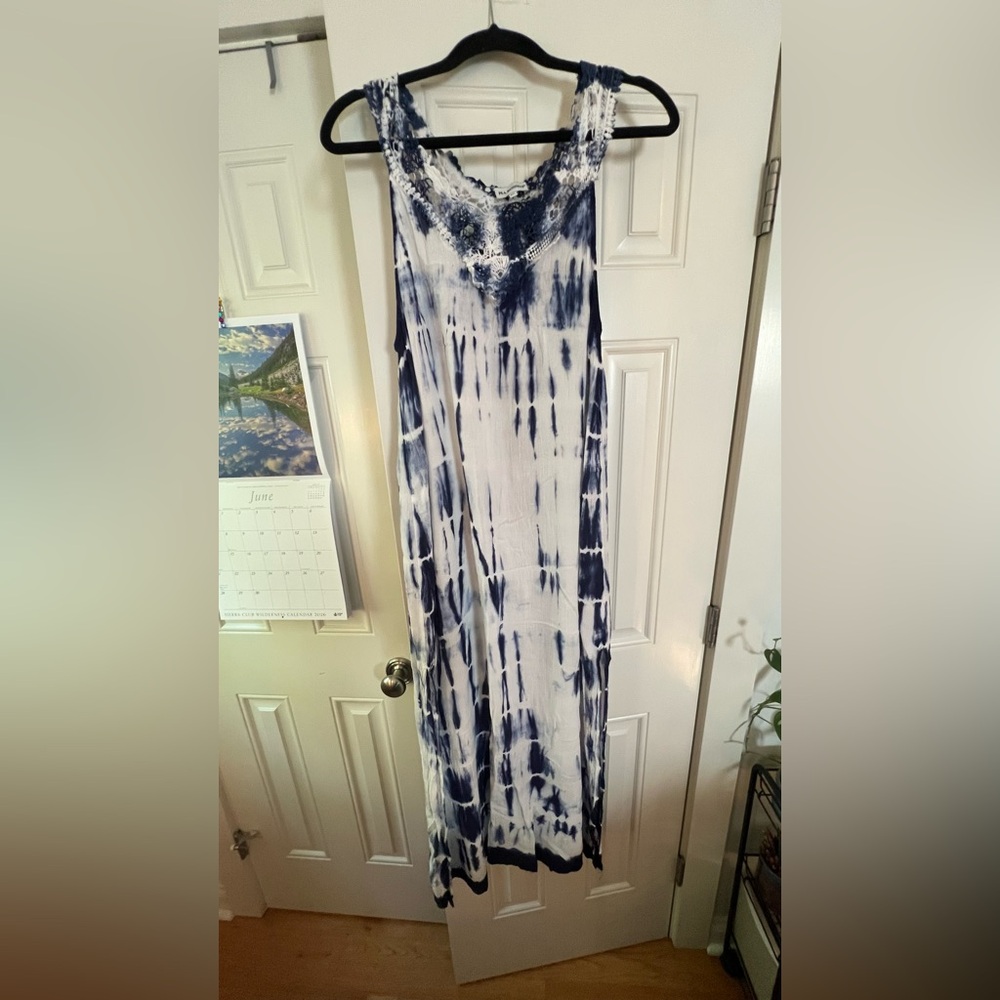 Navy and White Tie-Dye Maxi Beach Dress